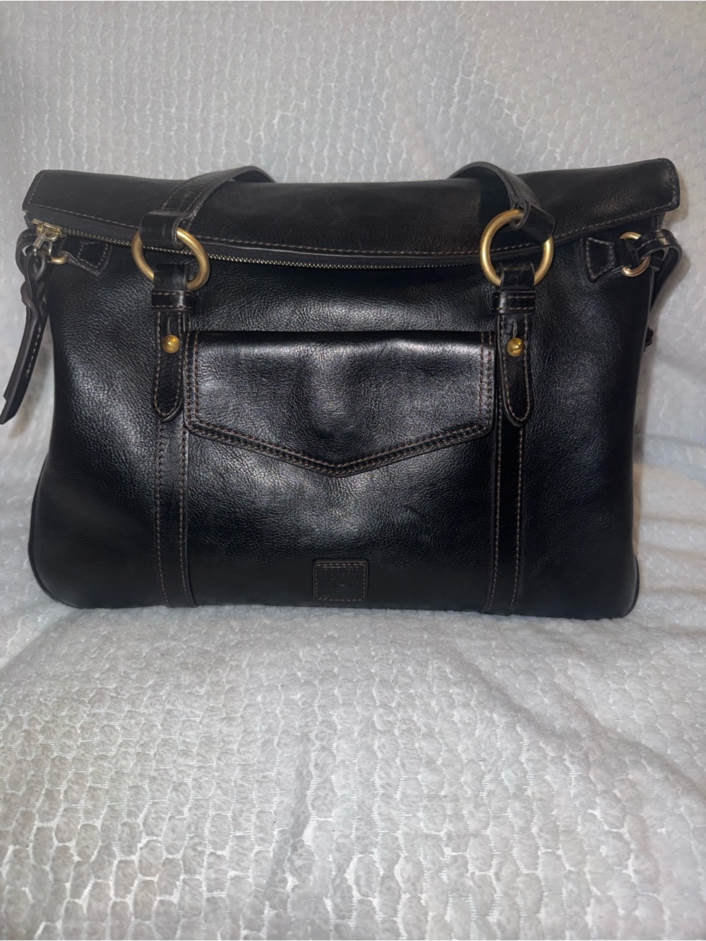 Dooney & Bourke Black Florentine Smith Bag with Brass Rings